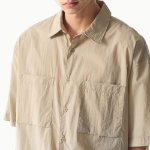 City Leisure Lightweight Nylon Oversized Short Sleeve Shirt [Greyish Beige]