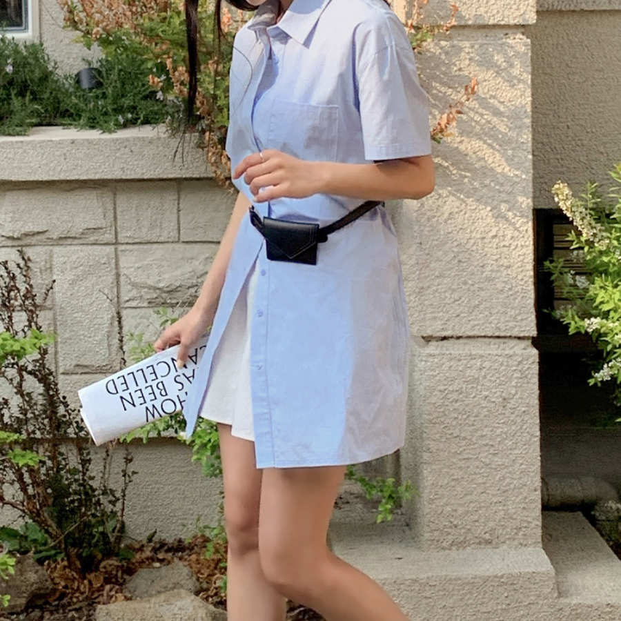 Хлопковое мини-платье-рубашка с короткими рукавами