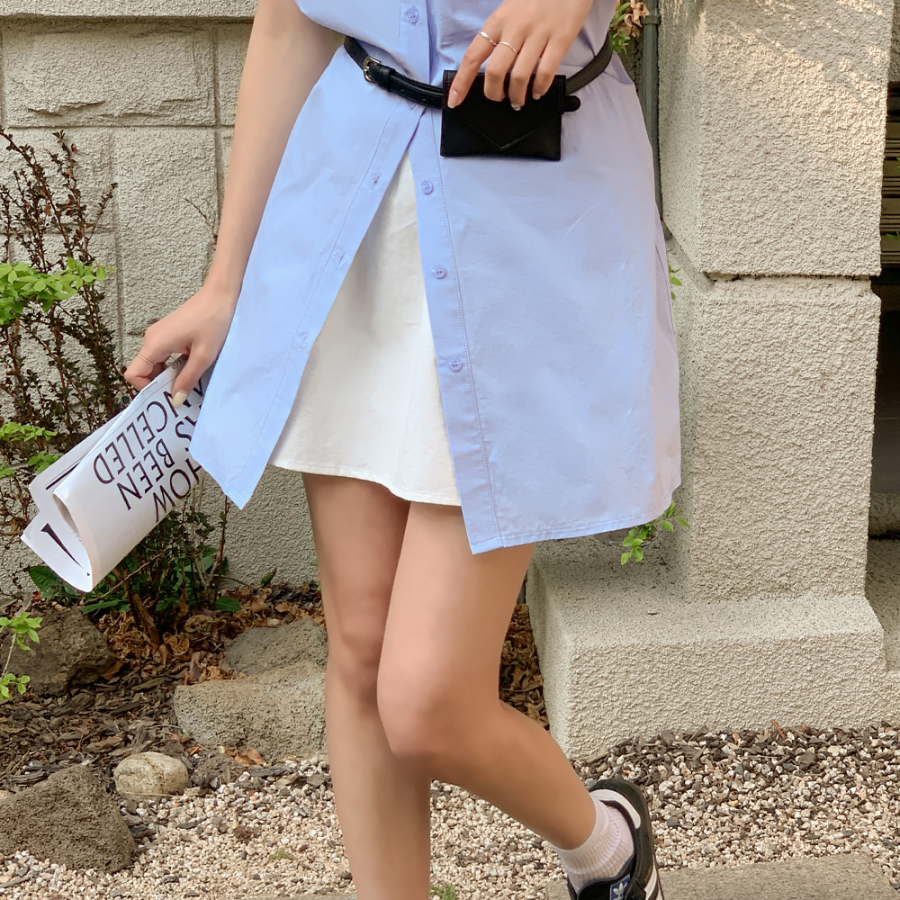 Хлопковое мини-платье-рубашка с короткими рукавами