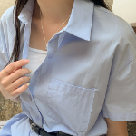 Хлопковое мини-платье-рубашка с короткими рукавами