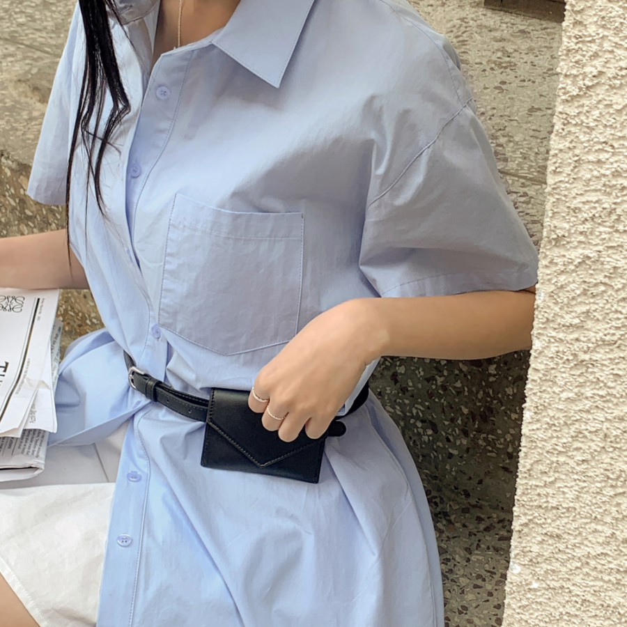 Хлопковое мини-платье-рубашка с короткими рукавами