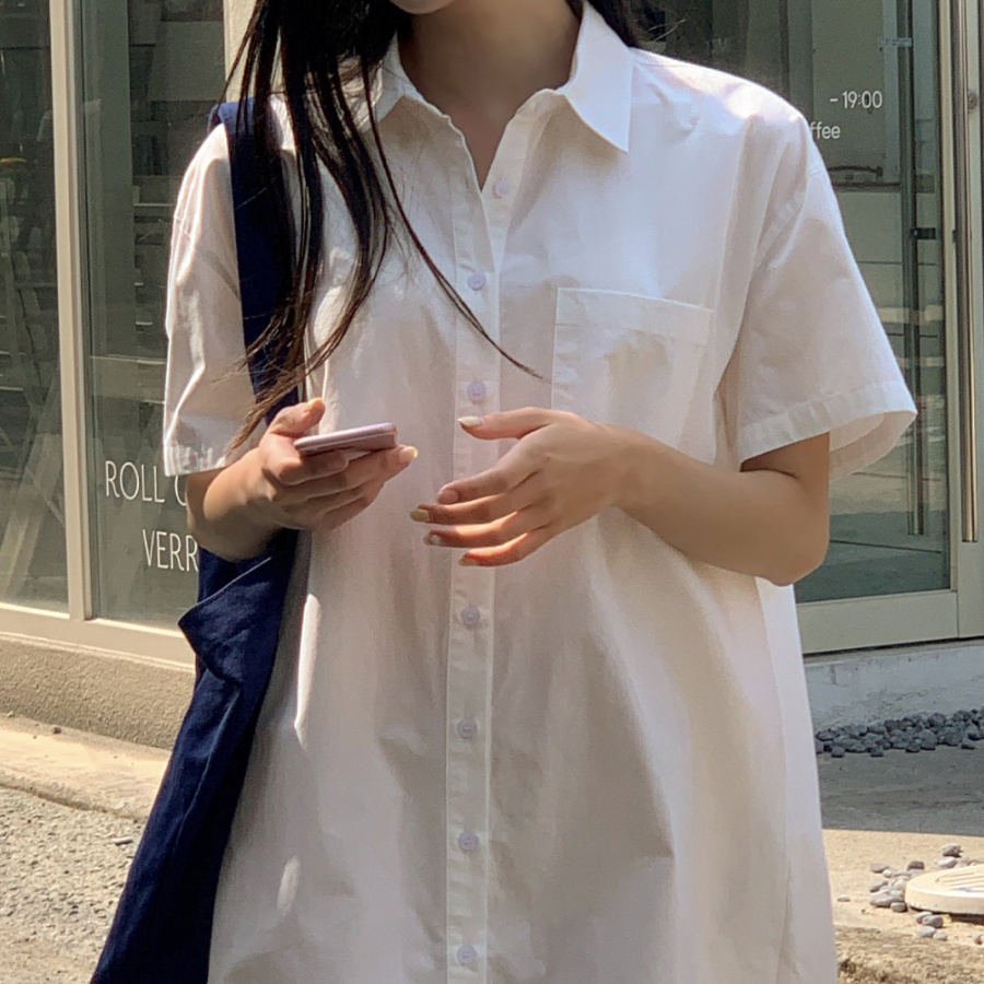 Хлопковое мини-платье-рубашка с короткими рукавами