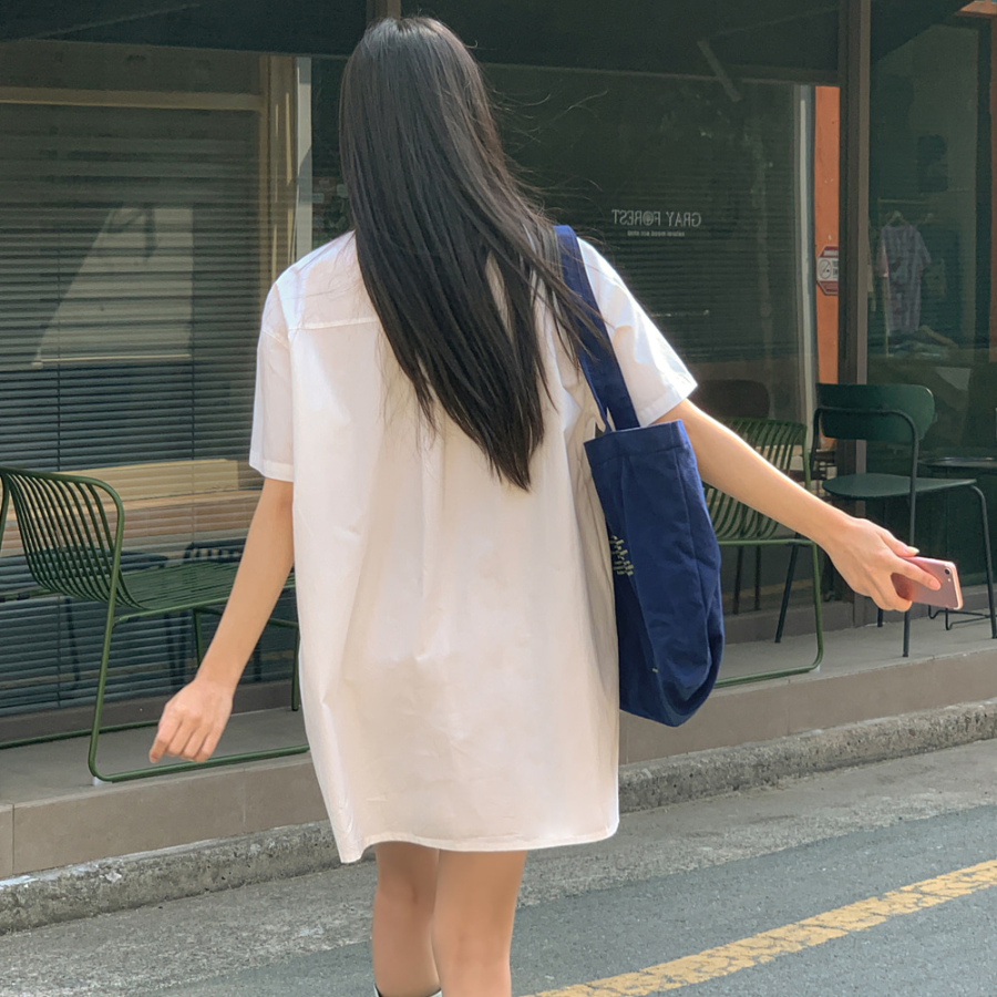 Хлопковое мини-платье-рубашка с короткими рукавами