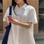 Хлопковое мини-платье-рубашка с короткими рукавами