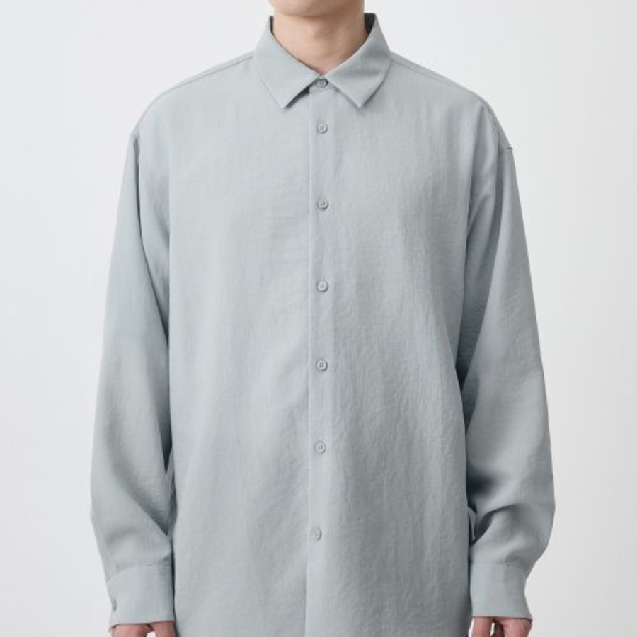 Relaxed Linen-Like Shirt [Mint Gray]