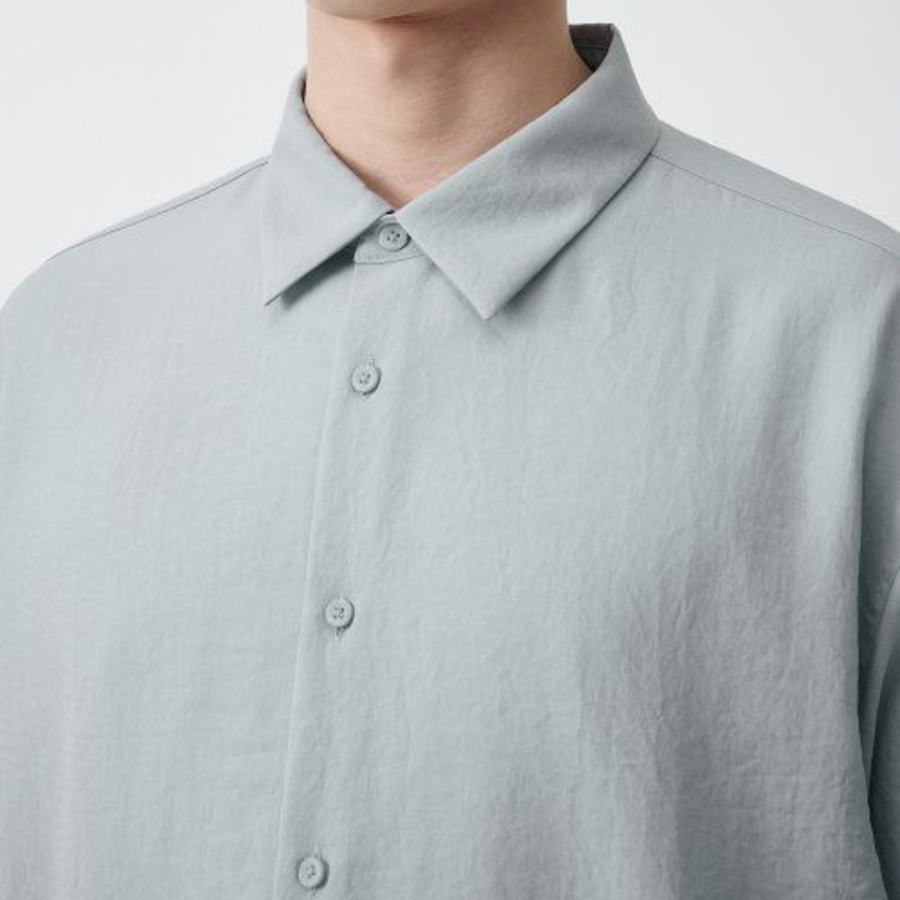 Relaxed Linen-Like Shirt [Mint Gray]