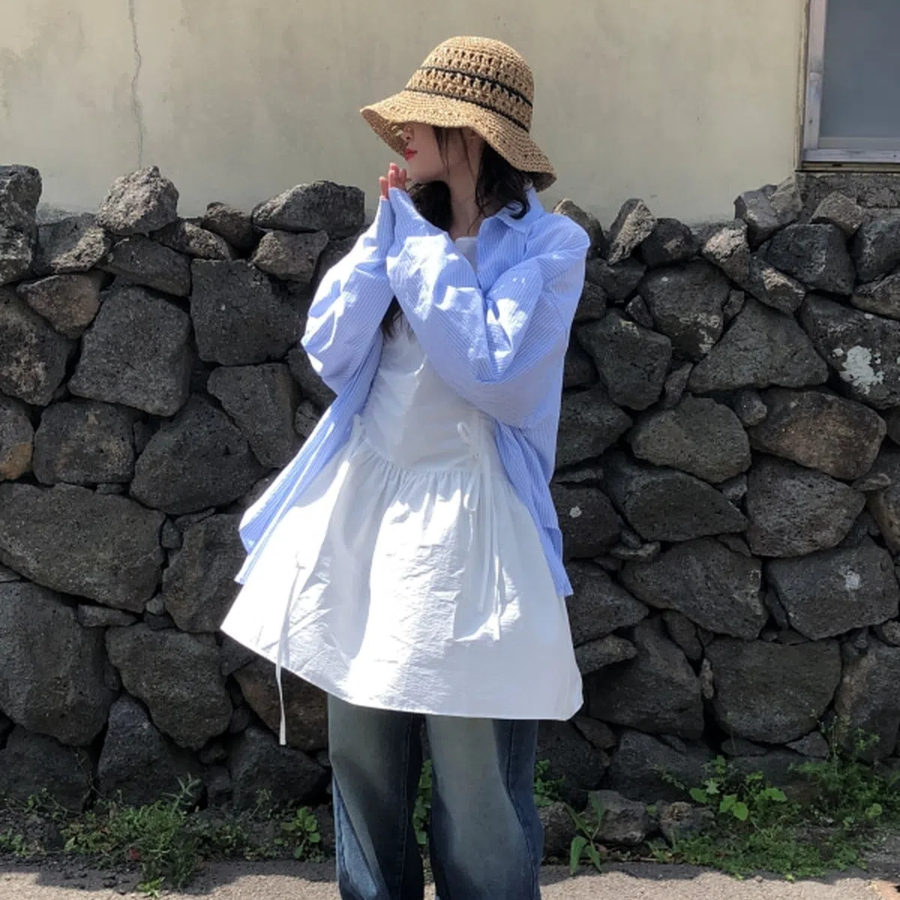 Мини-платье с завязками и сборками, платье-бюстье для многослойных образов