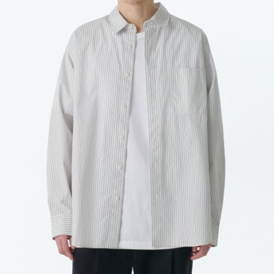Relaxed Three-Pinstripe Poplin Shirt [Ivory]