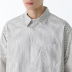 Relaxed Three-Pinstripe Poplin Shirt [Ivory]