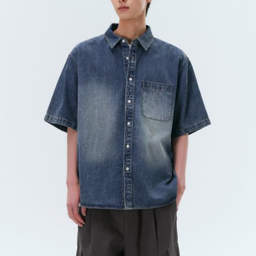 Big Brush Relaxed Short Sleeve Denim Shirt [Medium Indigo]