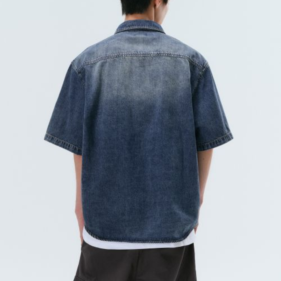Big Brush Relaxed Short Sleeve Denim Shirt [Medium Indigo]