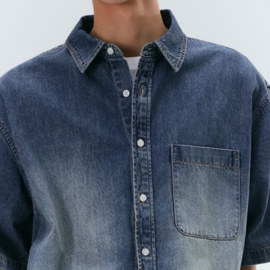 Big Brush Relaxed Short Sleeve Denim Shirt [Medium Indigo]