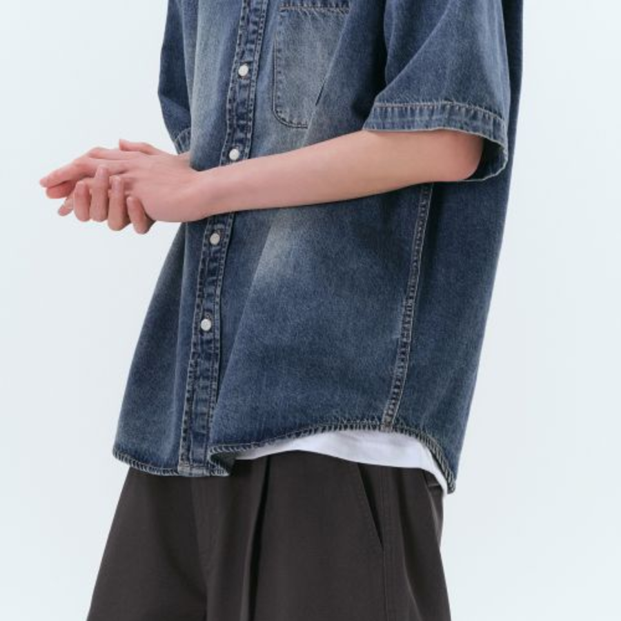 Big Brush Relaxed Short Sleeve Denim Shirt [Medium Indigo]