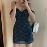 Винтажное платье-бюстье с мелким цветочным принтом и шифоновыми рюшами