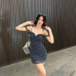 Винтажное платье-бюстье с мелким цветочным принтом и шифоновыми рюшами