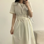 Свободный размер-Слоновая кость-Миди-платье