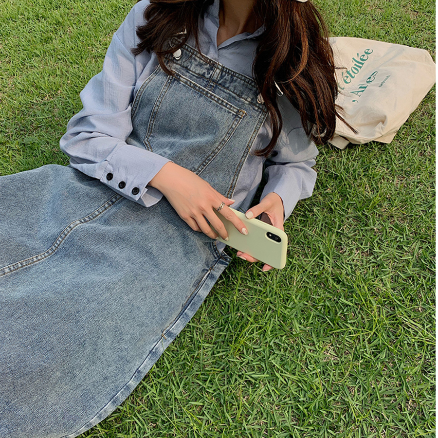 Джинсовый длинный сарафан с лямками