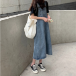 Джинсовый длинный сарафан с лямками