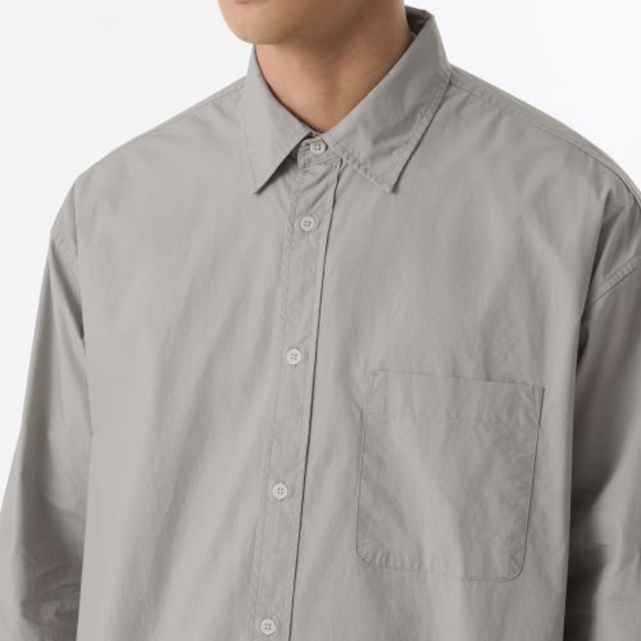 Oversized Washed Poplin Shirt [Light Warm Grey]