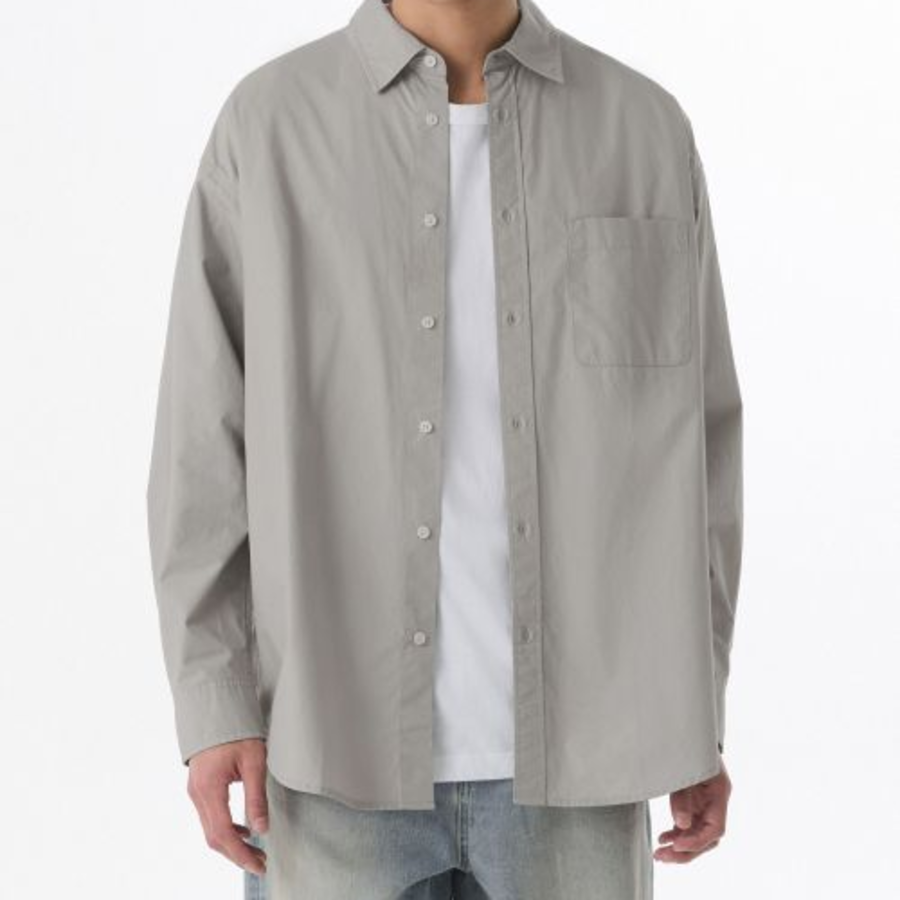 Oversized Washed Poplin Shirt [Light Warm Grey]