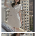 Твидовое мини-платье A-силуэта с круглым вырезом и пуговицами