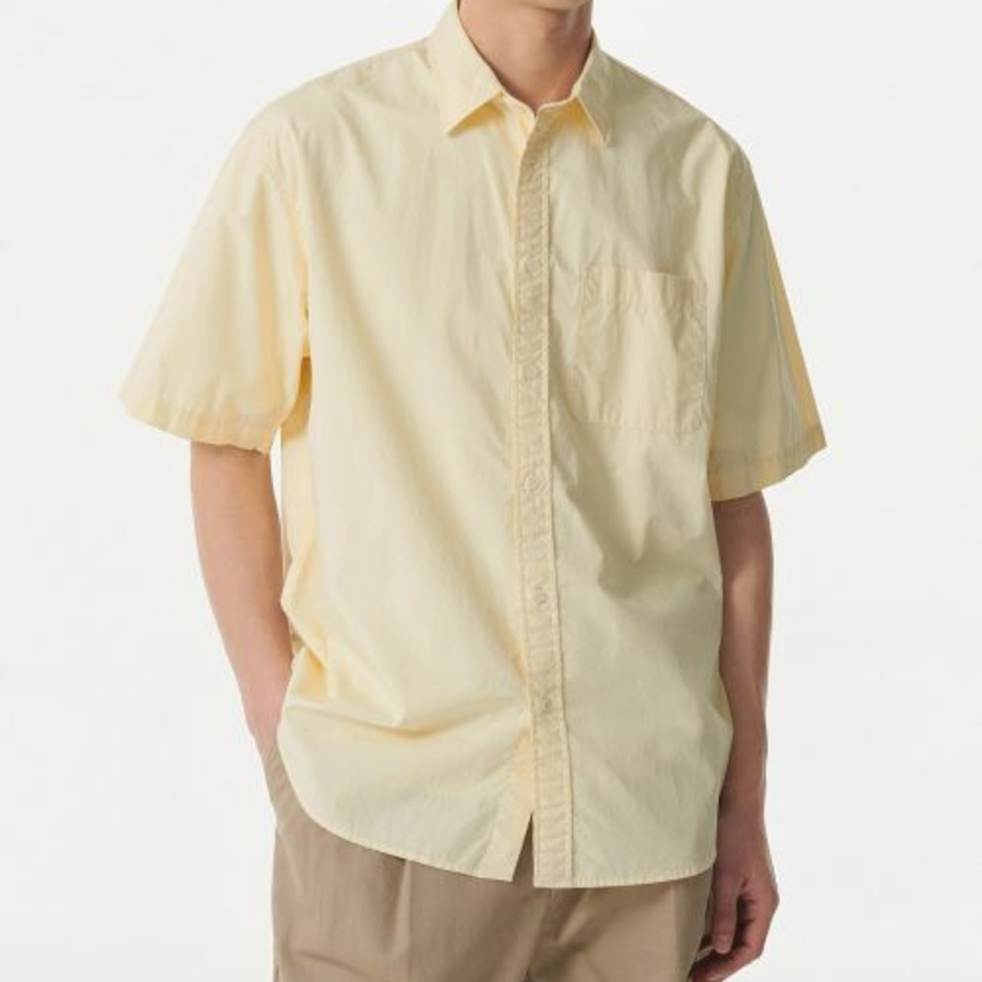 Relaxed Washed Poplin Short Sleeve Shirt [Lemon]