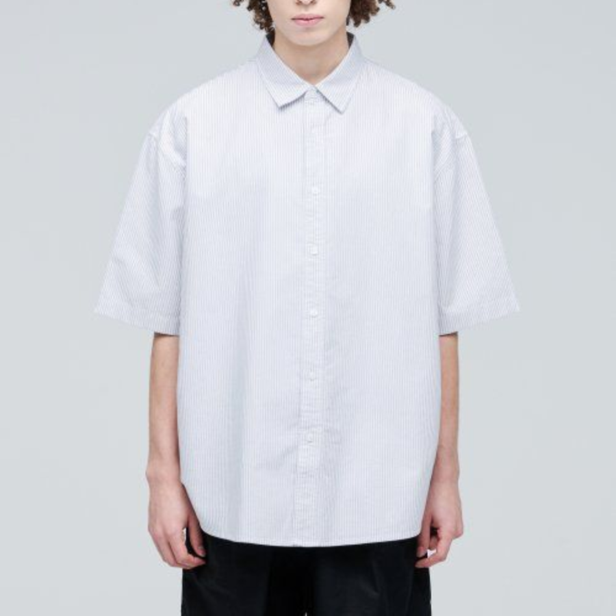 Striped Oversized Oxford Short Sleeve Shirt [Gray Stripe]