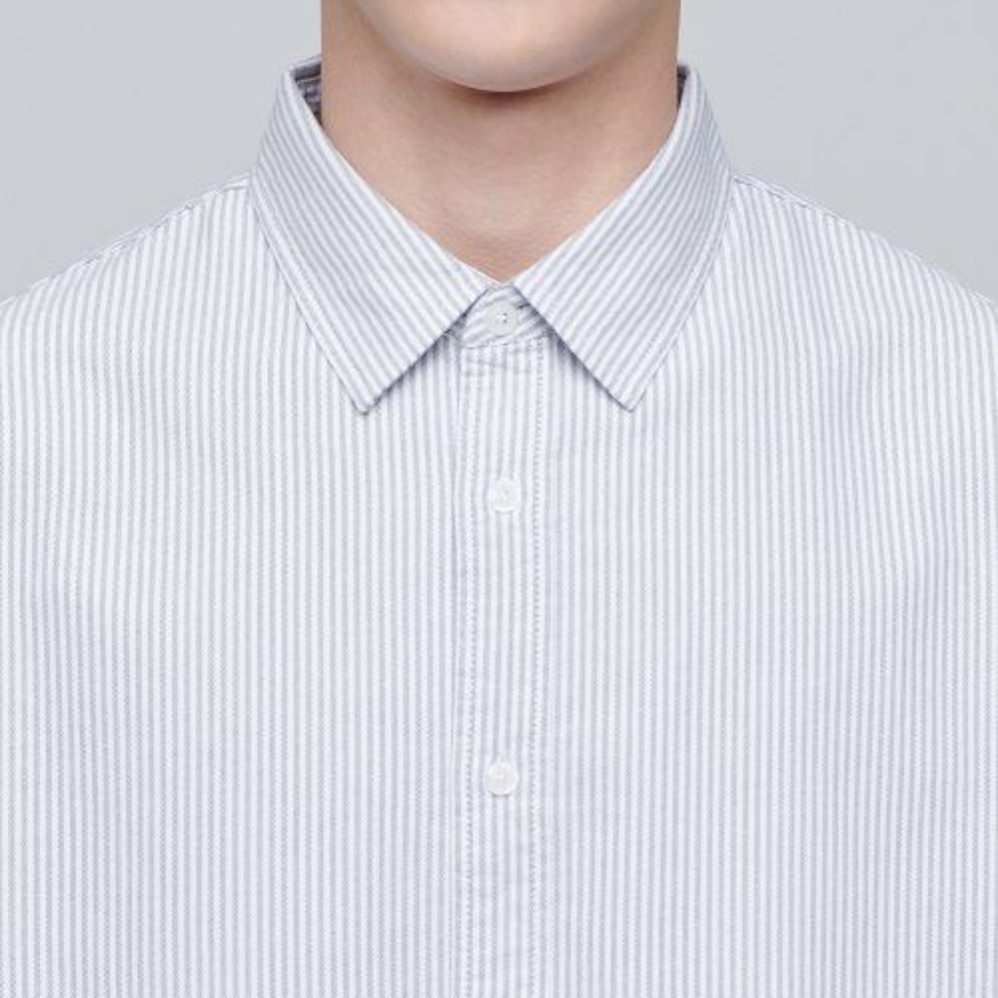 Striped Oversized Oxford Short Sleeve Shirt [Gray Stripe]