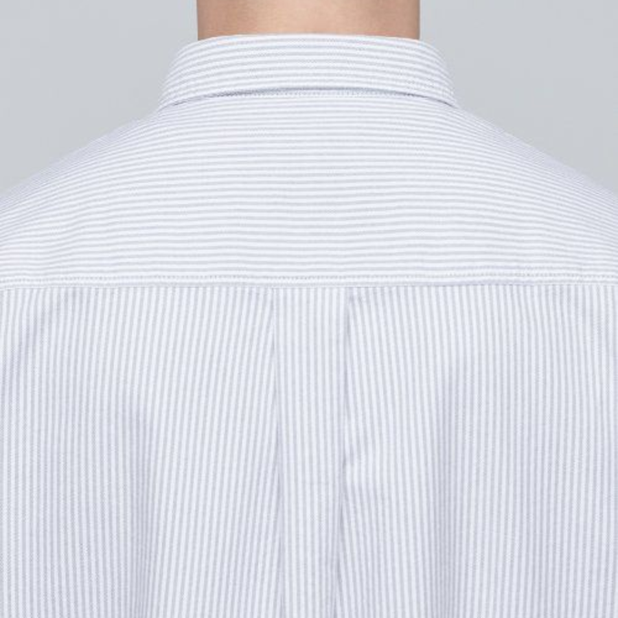 Striped Oversized Oxford Short Sleeve Shirt [Gray Stripe]