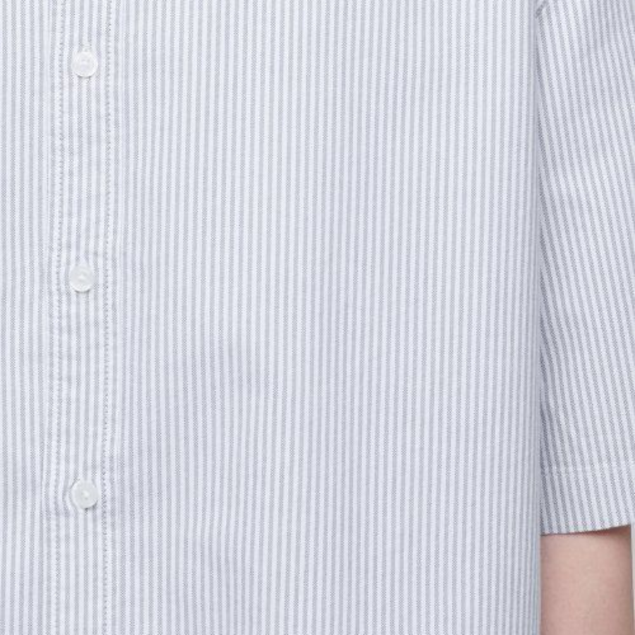 Striped Oversized Oxford Short Sleeve Shirt [Gray Stripe]