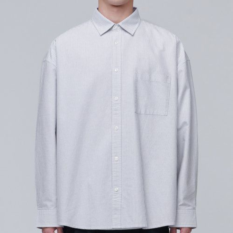 Striped Oversized Oxford Shirt [Gray Stripe]