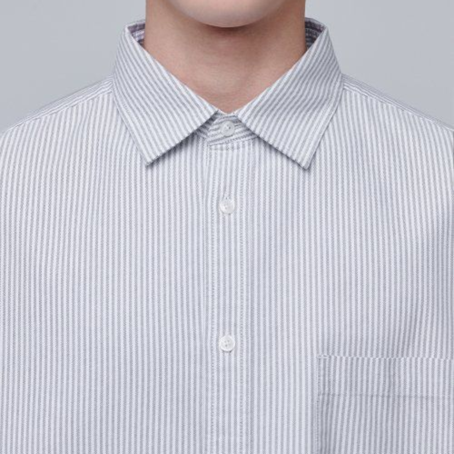Striped Oversized Oxford Shirt [Gray Stripe]