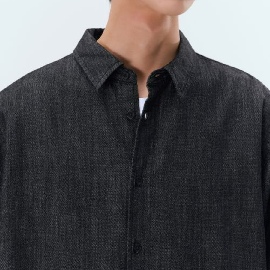 Relaxed Short Sleeve Denim Shirt [Black]