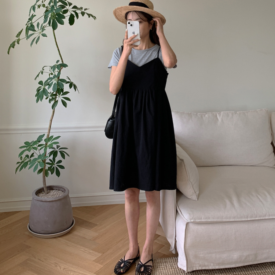 Льняной сарафан на тонких бретелях