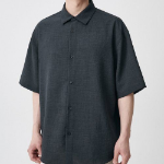 Relaxed Linen-Like Short Sleeve Shirt [Dark Gray]