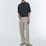 Relaxed Linen-Like Short Sleeve Shirt [Dark Gray]