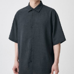 Relaxed Linen-Like Short Sleeve Shirt [Dark Gray]