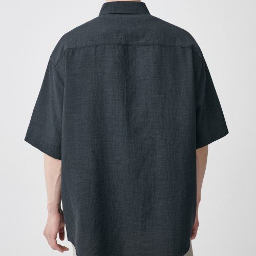 Relaxed Linen-Like Short Sleeve Shirt [Dark Gray]