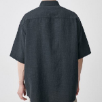 Relaxed Linen-Like Short Sleeve Shirt [Dark Gray]