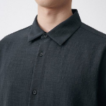 Relaxed Linen-Like Short Sleeve Shirt [Dark Gray]