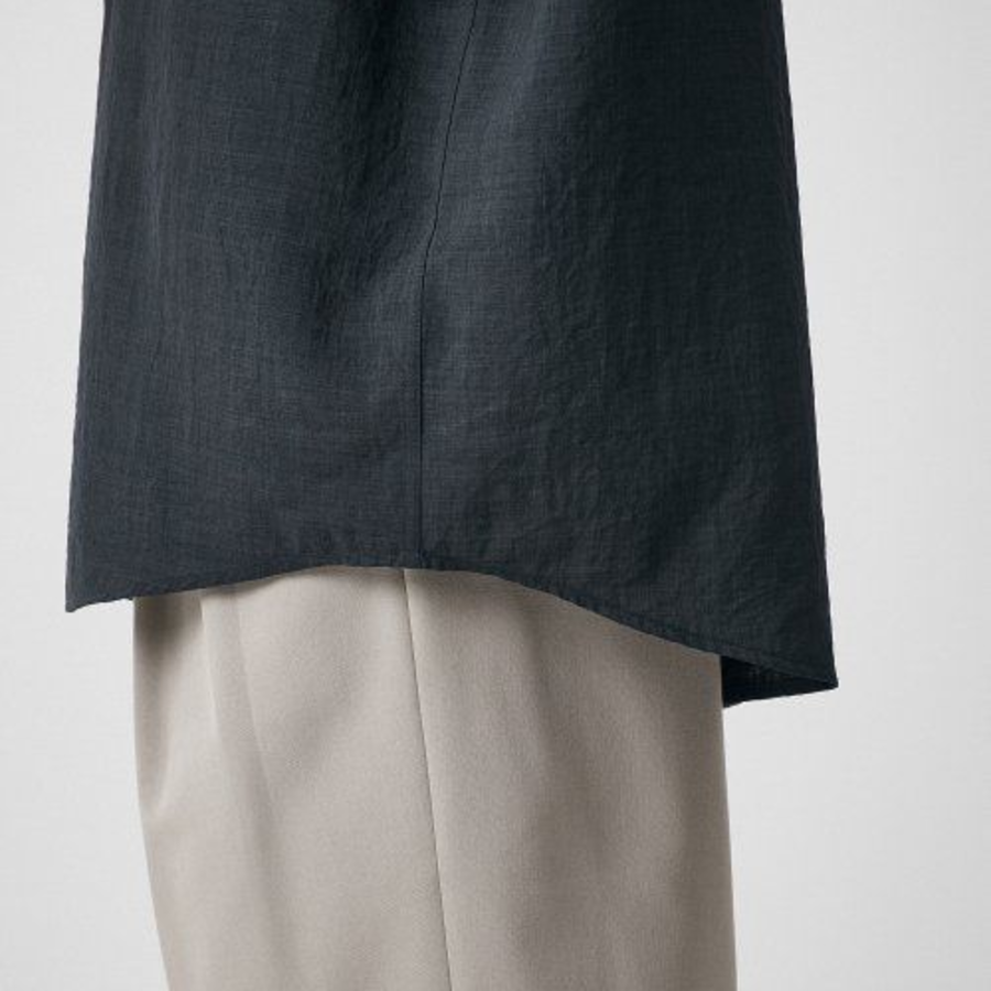 Relaxed Linen-Like Short Sleeve Shirt [Dark Gray]