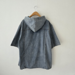 Unisex Oversized Out-Pocket Short-Sleeve Denim Hoodie Jacket