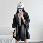 Unisex Oversized Out-Pocket Short-Sleeve Denim Hoodie Jacket