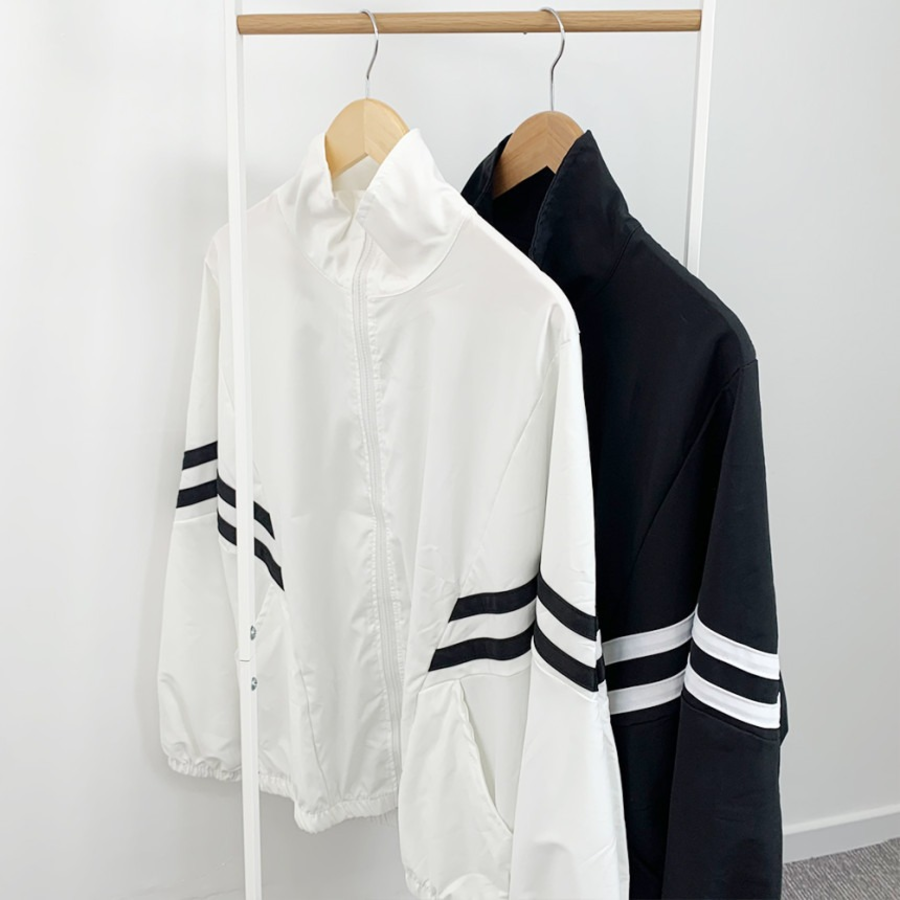 Unisex Double-Stripe Lightweight Anorak Zip-Up