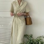 Свободный размер-Оливковый-Макси-платье