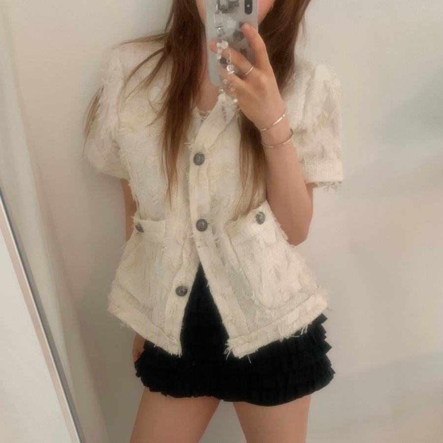 Fromb Tweed Short-Sleeve Jacket