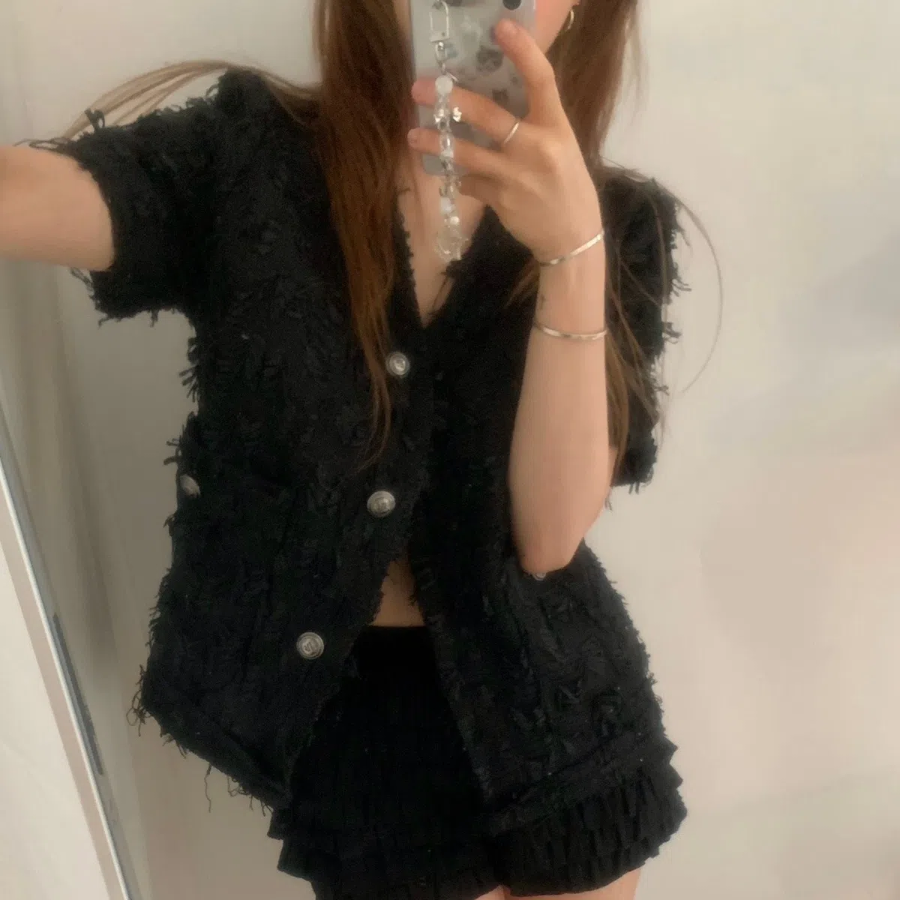 Fromb Tweed Short-Sleeve Jacket