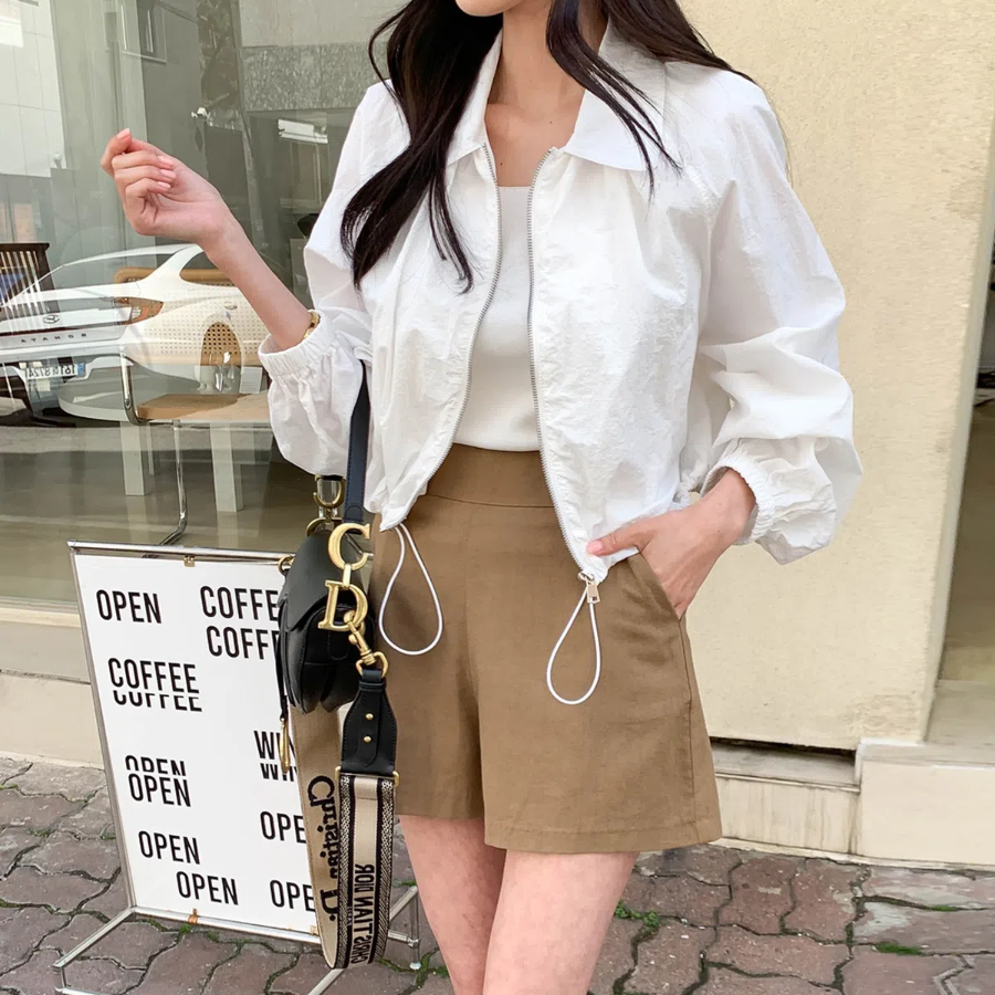 String Crop Windbreaker Field Jacket