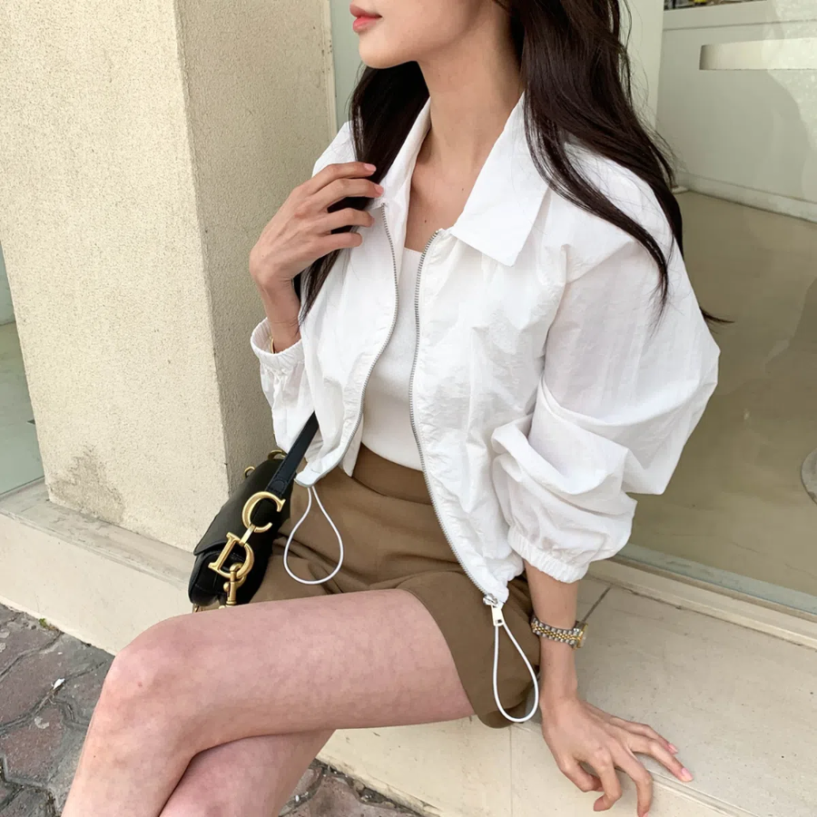 String Crop Windbreaker Field Jacket