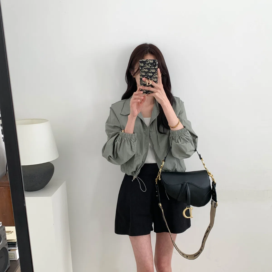 String Crop Windbreaker Field Jacket